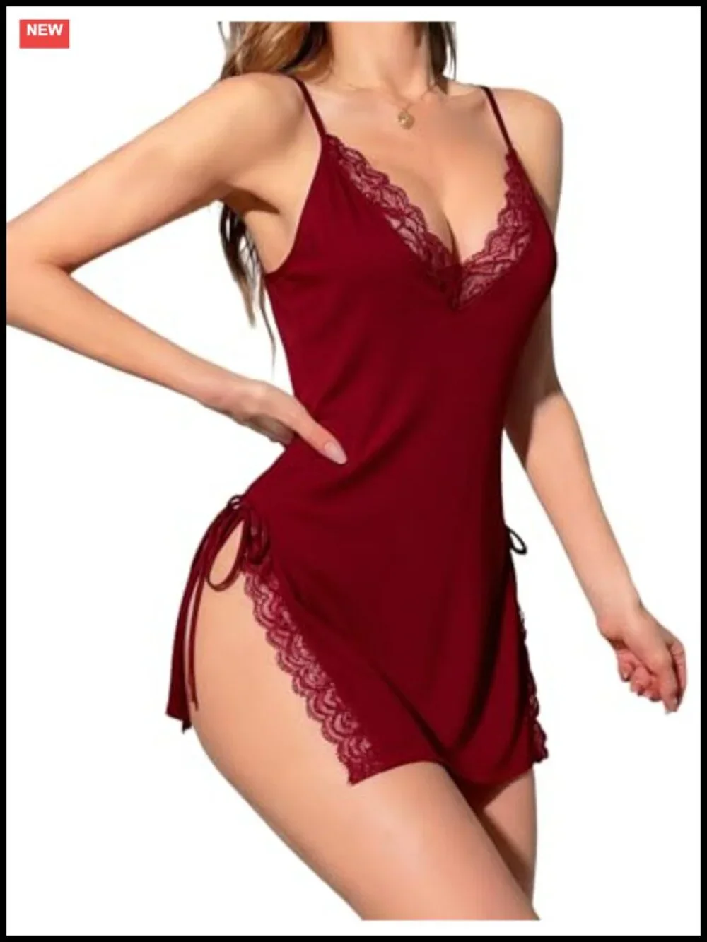 Sexy Lace Trim Chemise Nightgown with Thong